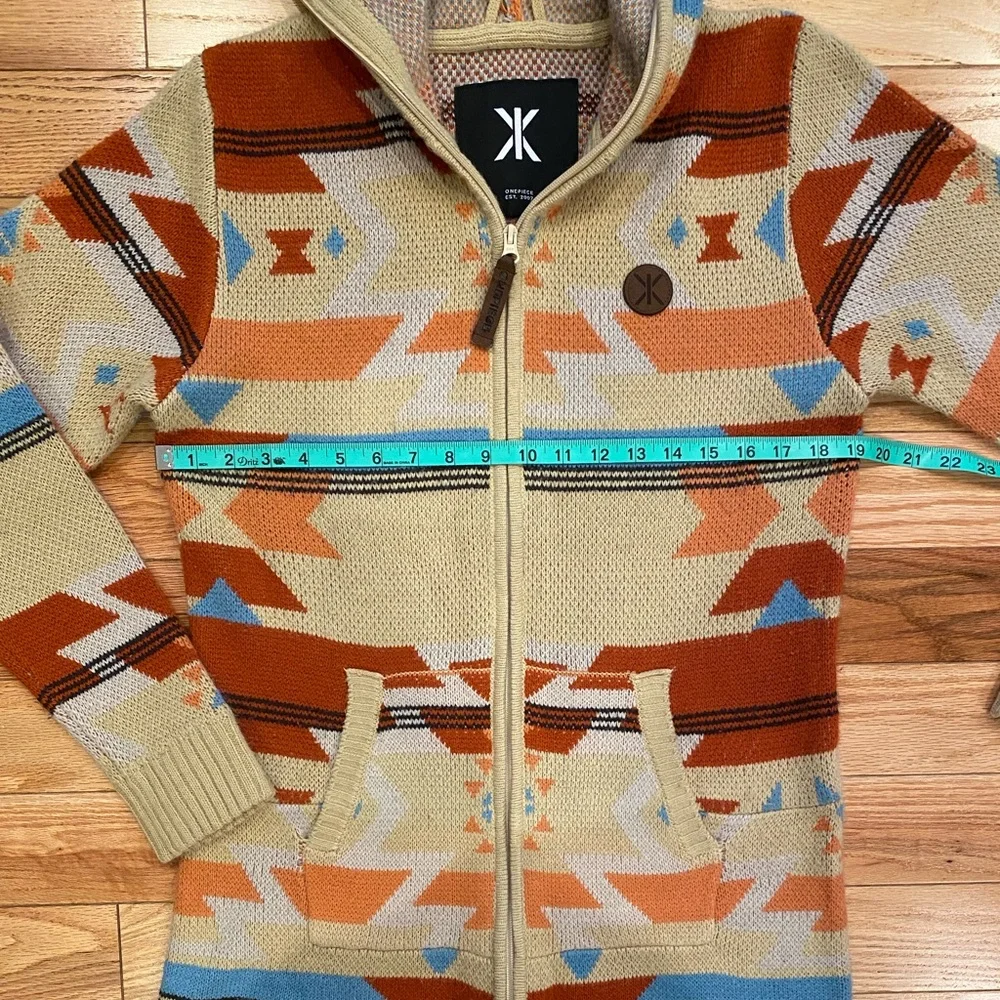 Onepiece Norwegian Zip-Up Hooded Sweater-Knit Geo Design Onesie - Unisex XS - Picture 9 of 15